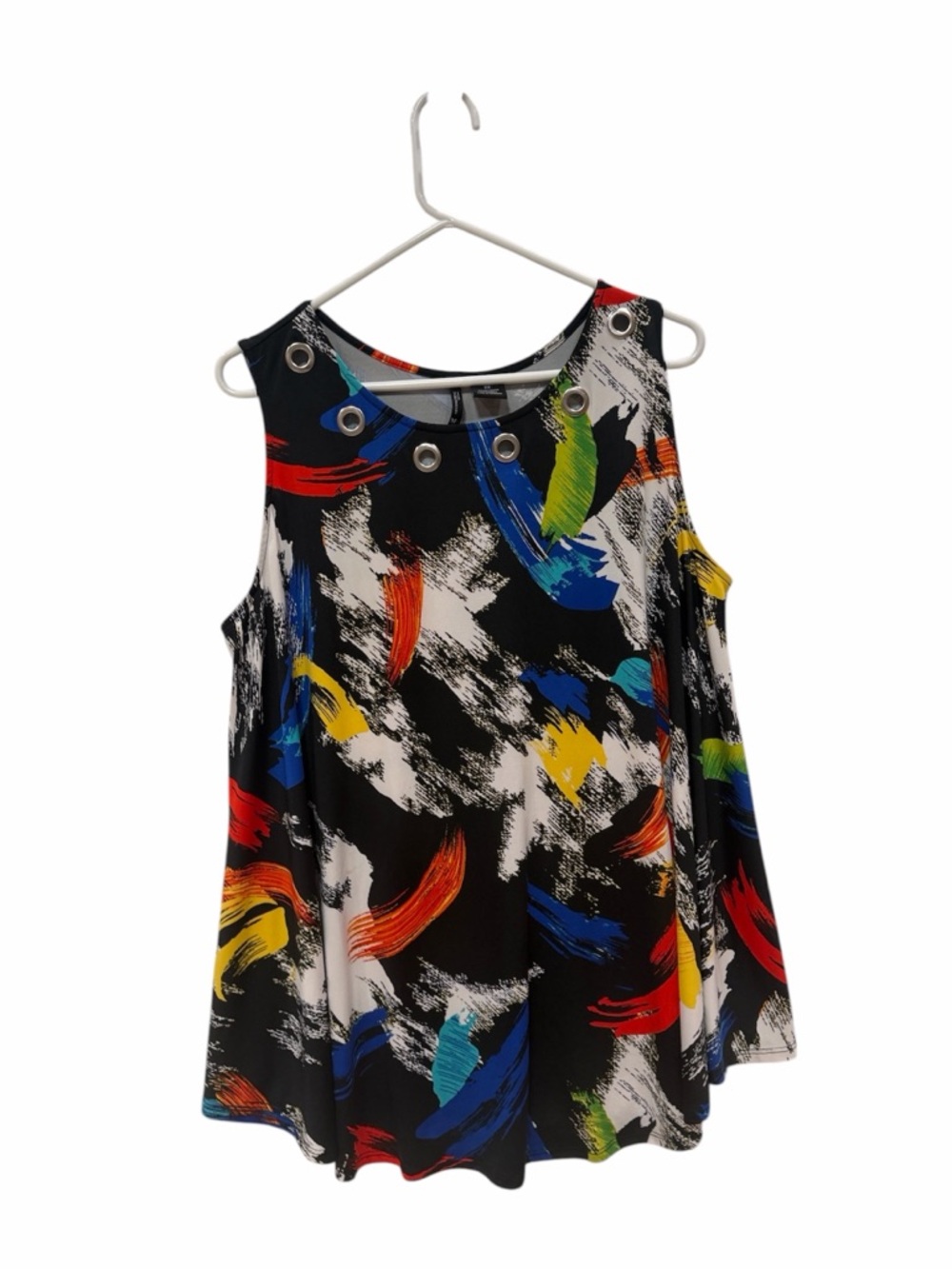 New Directions Multicolor Sleeveless Blouse Silver Ring Stretch Top Plus Size 2X